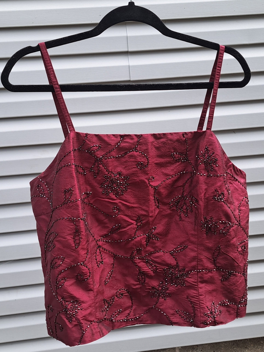 New York & Company Burgundy Beaded Spaghetti Strap Camisole